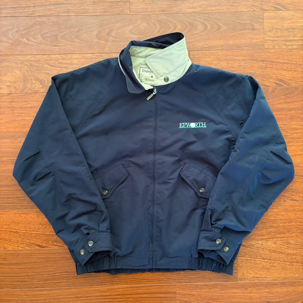 Dunbrooke Club Collection Mens Large Navy Blue Harrington Jacket Epworth Logo